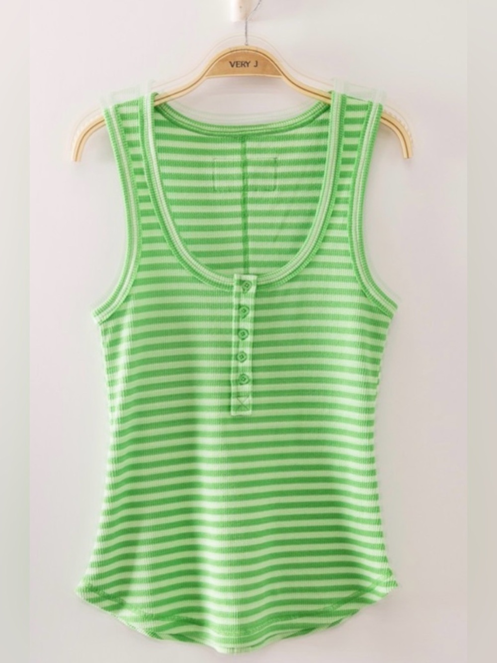 206. Very J Light Green Striped Ribbed Tank